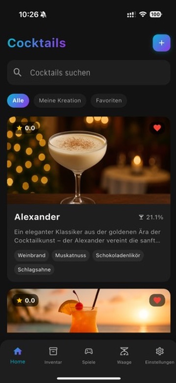 Cocktail-Übersicht in der MixMagic App